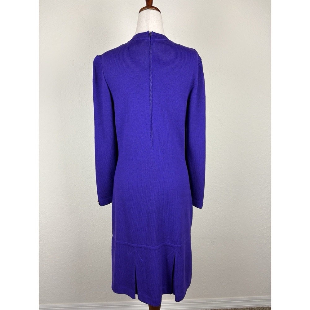St John Sz 4 Dress Santana Knit Preppy Old Money Gold Button Midi Drop Waist - Picture 2 of 3
